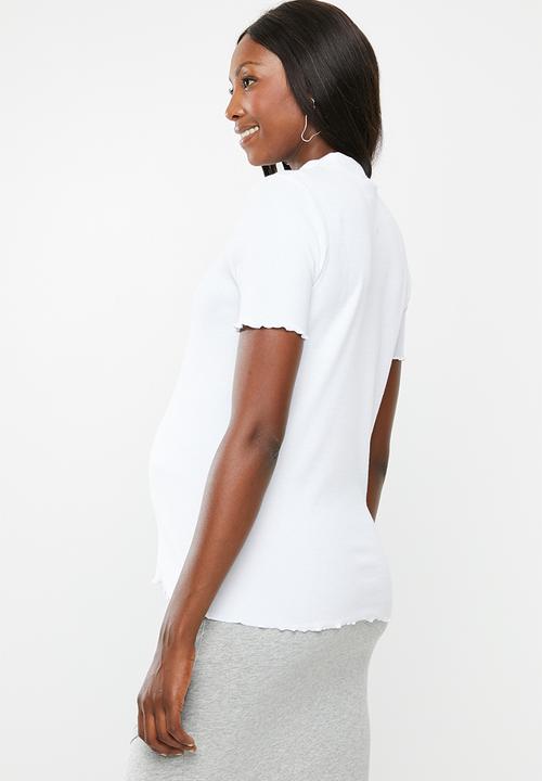 Cotton On - Maternity lettuce edge mock neck short sleeve top - white