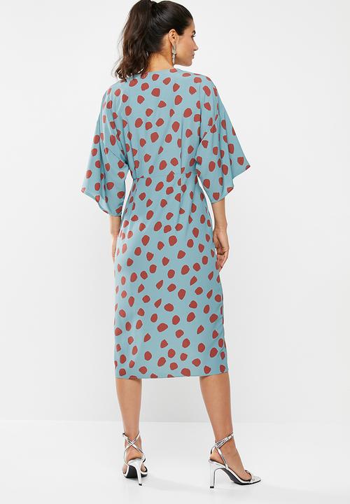 Glamorous - V-neck wrap dress - blue & red