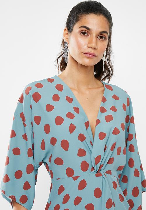Glamorous - V-neck wrap dress - blue & red
