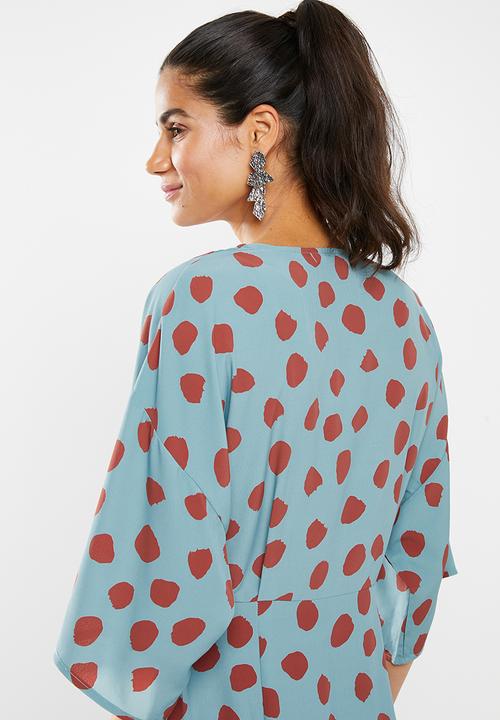 Glamorous - V-neck wrap dress - blue & red