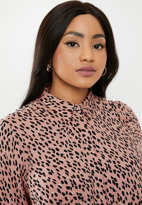 New Look - Curves drawcord elma print dress - pink & black 