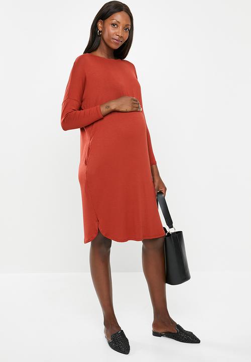 Superbalist - 3/4 sleeve maternity pocket dress - rust