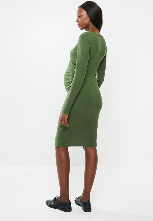 Superbalist - Maternity V-neck rib bodycon - khaki