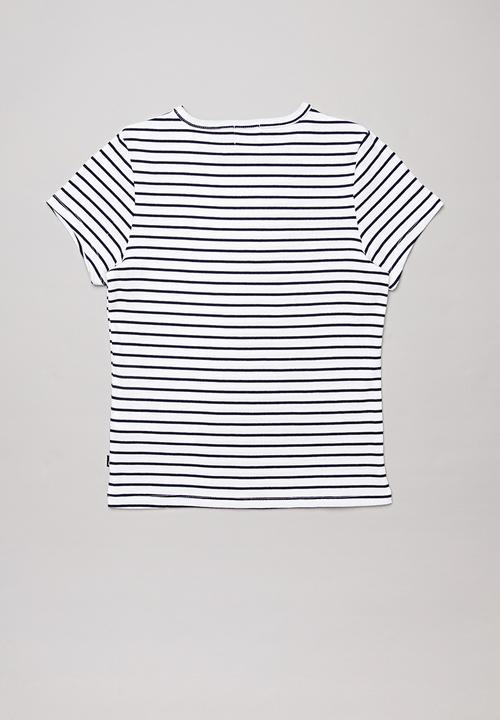 Free by Cotton On - Jayde ribbed short sleeve top -  white & navy 