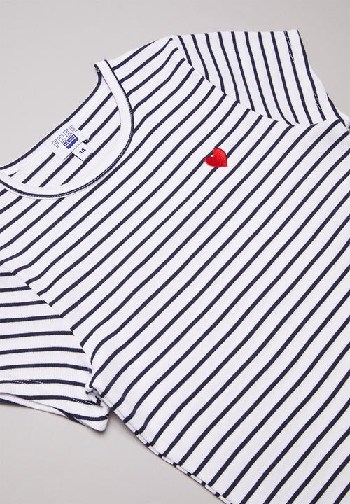 Free by Cotton On - Jayde ribbed short sleeve top -  white & navy 