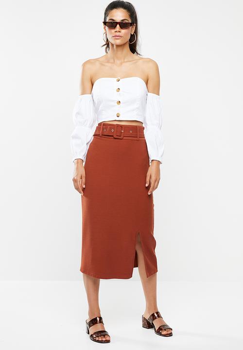 Glamorous - Bardot button detail top - white