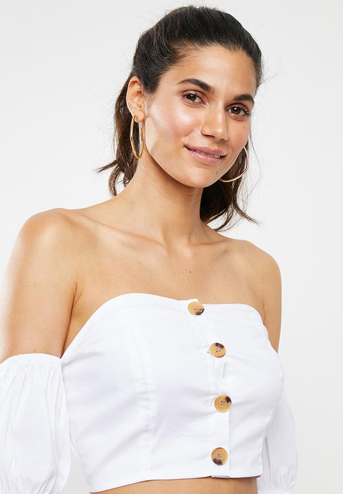 Glamorous - Bardot button detail top - white