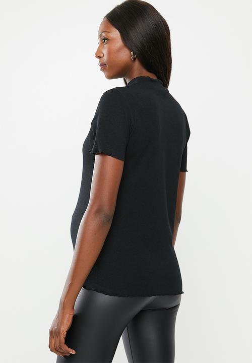 Cotton On - Maternity lettuce edge mock neck short sleeve top - black
