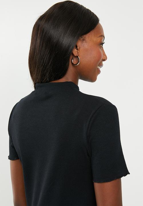 Cotton On - Maternity lettuce edge mock neck short sleeve top - black