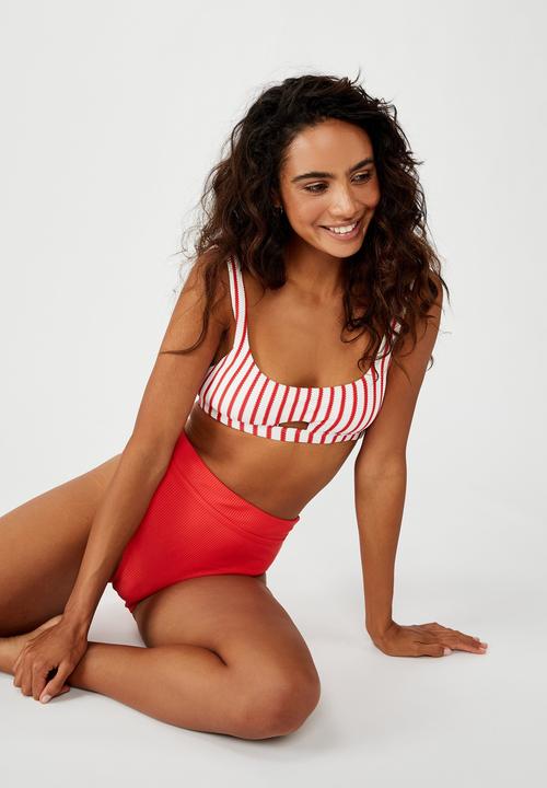 Cotton On - Highwaisted banded cheeky bikini bottom - spicy red