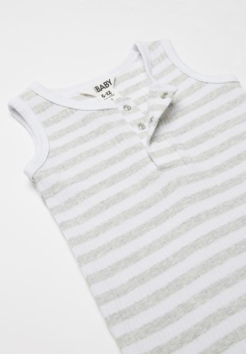 Cotton On - The sleeveless short leg romper -  grey & white 