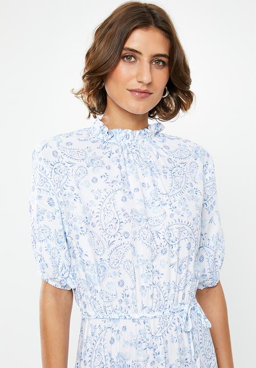 edit - Tiered peasant dress - blue & white