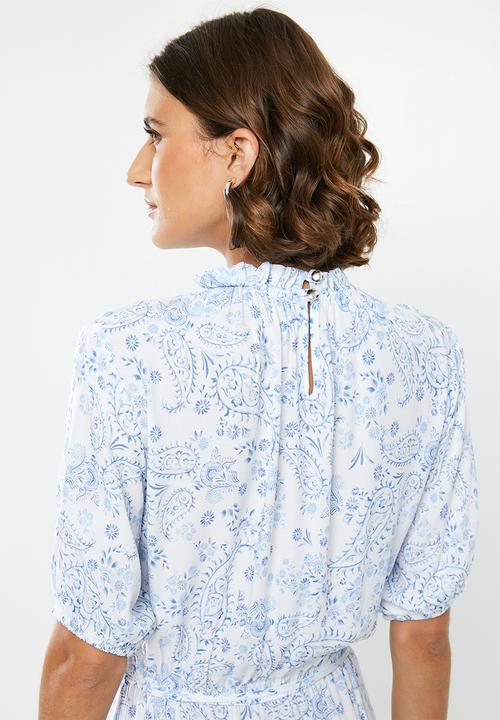 edit - Tiered peasant dress - blue & white