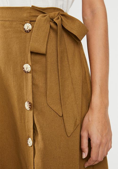 edit - Button down linen skirt - tan