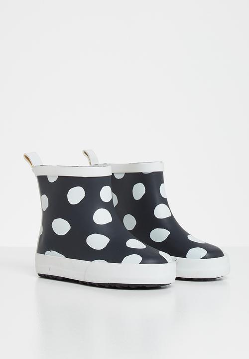 Pop Candy - Polka dot rain boot - black & white