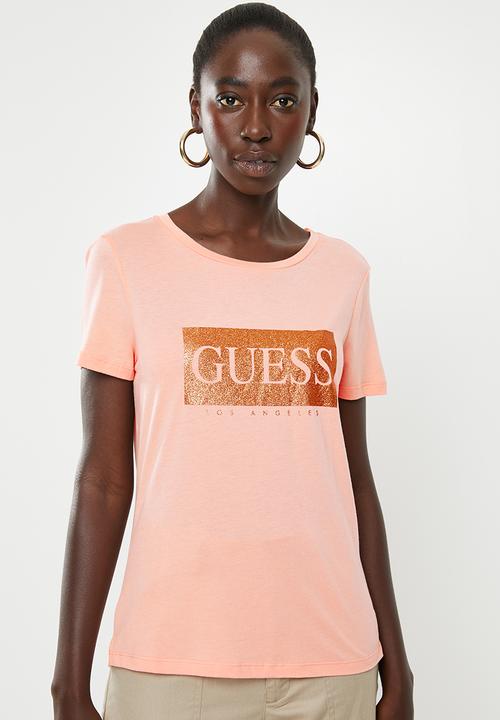 GUESS - Short sleeve blockup tee - coral