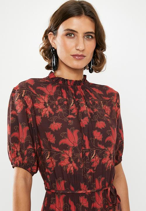 edit - Tiered peasant dress - red & burgundy 