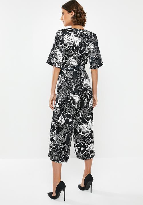 edit - Satin wrap jumpsuit - black & white 