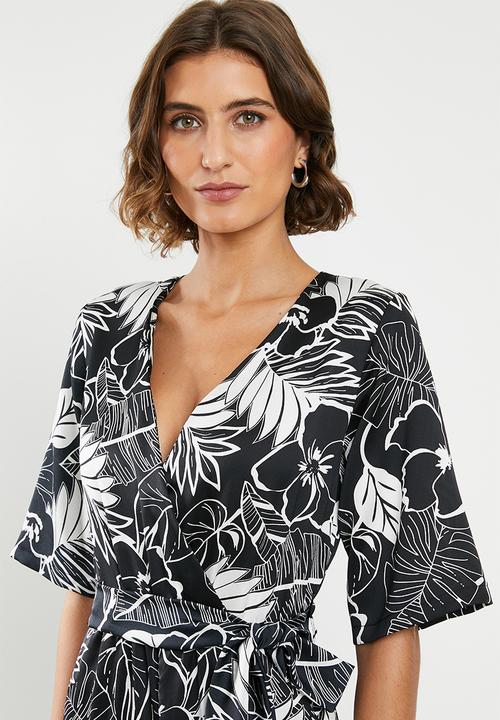 edit - Satin wrap jumpsuit - black & white 