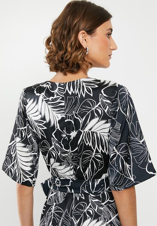 edit - Satin wrap jumpsuit - black & white 