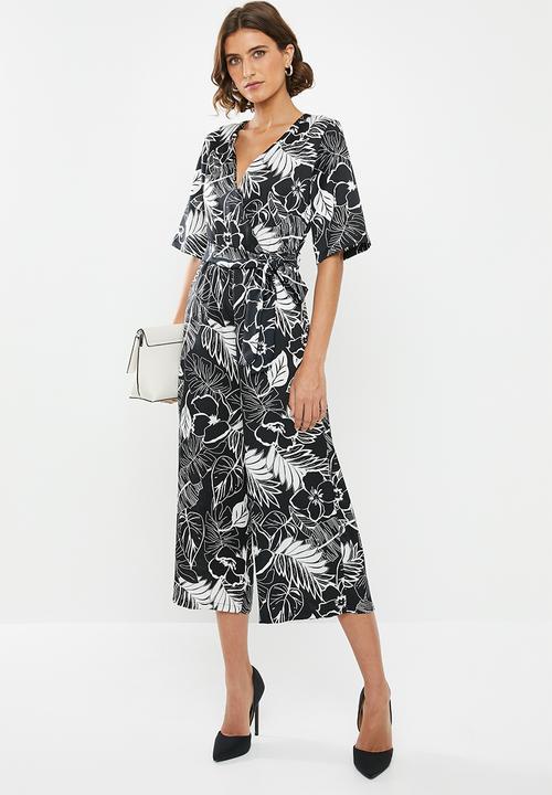 edit - Satin wrap jumpsuit - black & white 