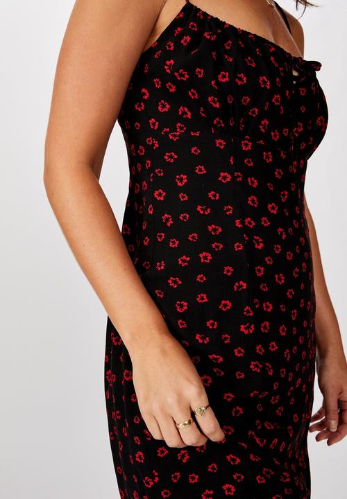 Factorie - Tie front mini dress lola ditsy - black