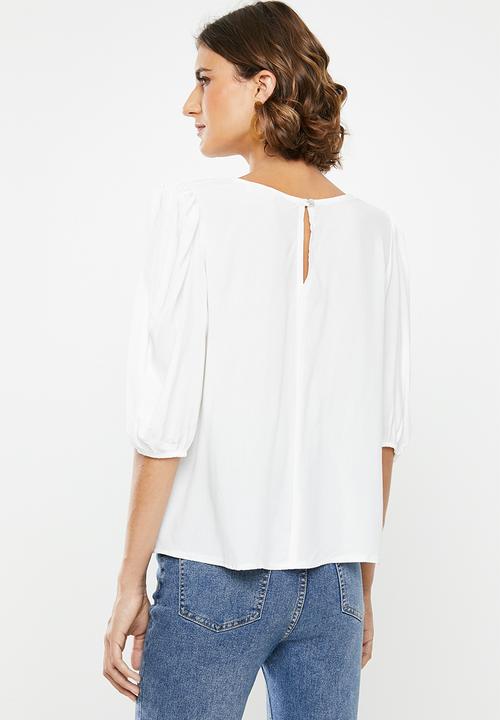 edit - Boxy blouse round neck - white