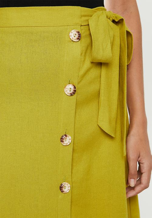 edit - Button down linen skirt - lime green 
