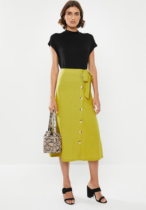 edit - Button down linen skirt - lime green 