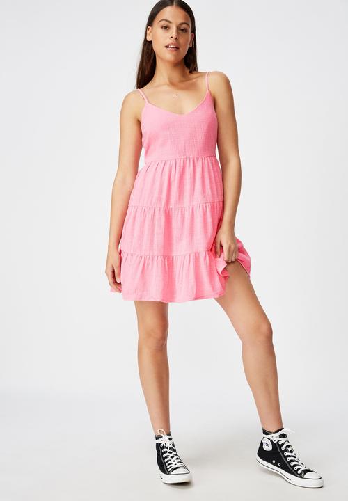 Factorie - Textured tiered dress - washed bright pink