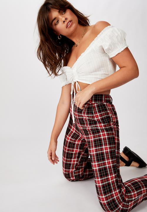 Factorie - Tapered leg check pants kali check - red
