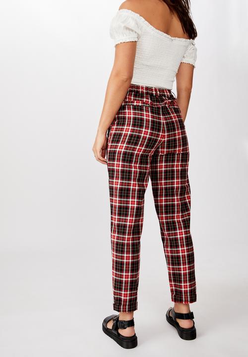 Factorie - Tapered leg check pants kali check - red