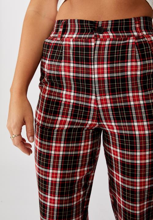 Factorie - Tapered leg check pants kali check - red