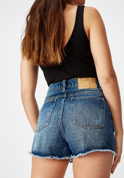 Factorie - High rise denim shorts - distressed deep blue