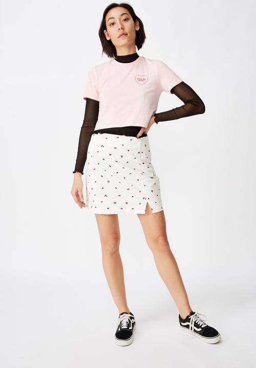 Factorie - Double split mini skirt rose posie - white