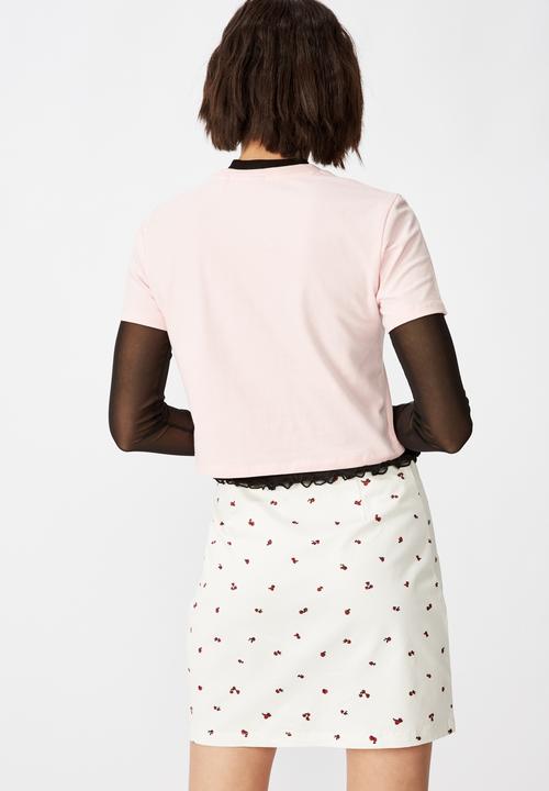 Factorie - Double split mini skirt rose posie - white