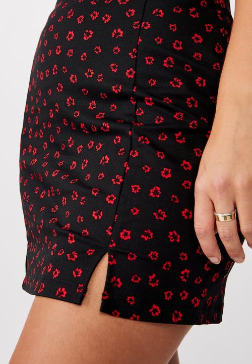 Factorie - Double split mini skirt lola ditsy - black