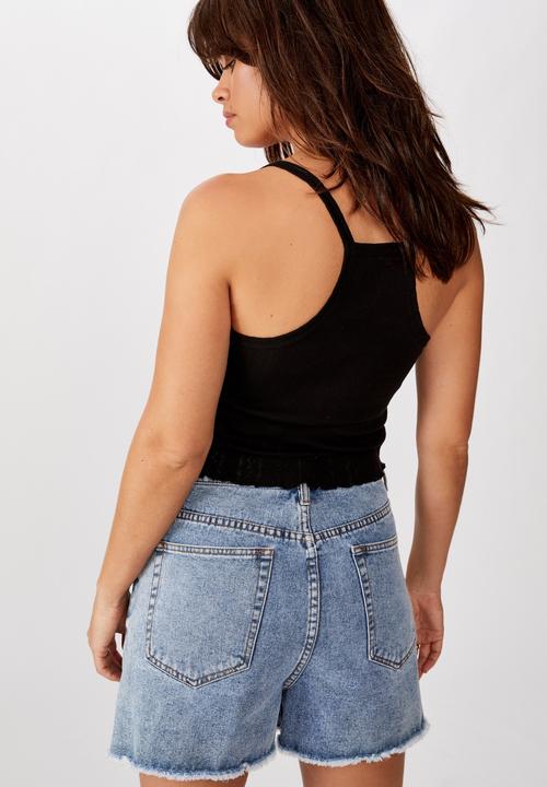 Factorie - Pointelle henley racer back singlet - black
