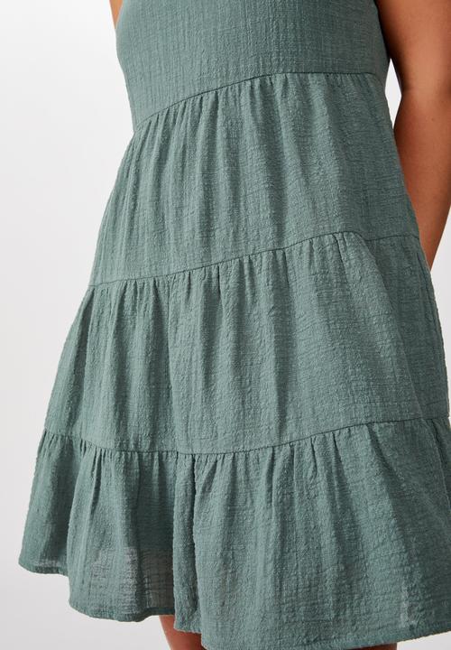 Factorie - Textured tiered dress - dark forest