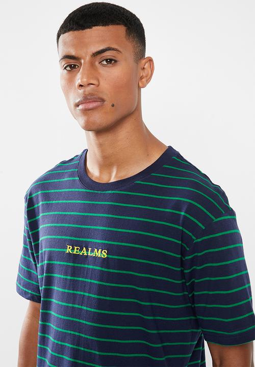 Factorie - Classic embroidered stripe tee - navy & green 