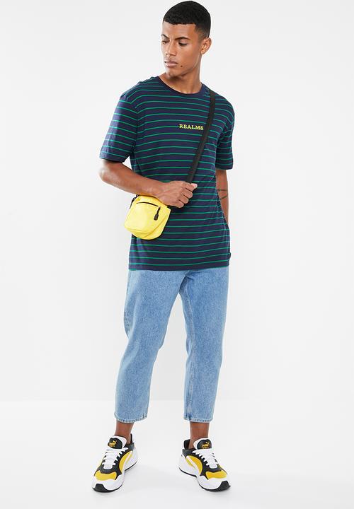 Factorie - Classic embroidered stripe tee - navy & green 