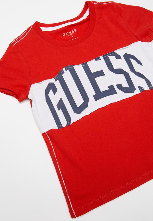 GUESS - Teens short sleeve Guess printed raw edge tee - red