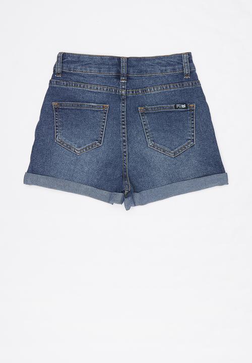 Free by Cotton On - High waist denim short - blue
