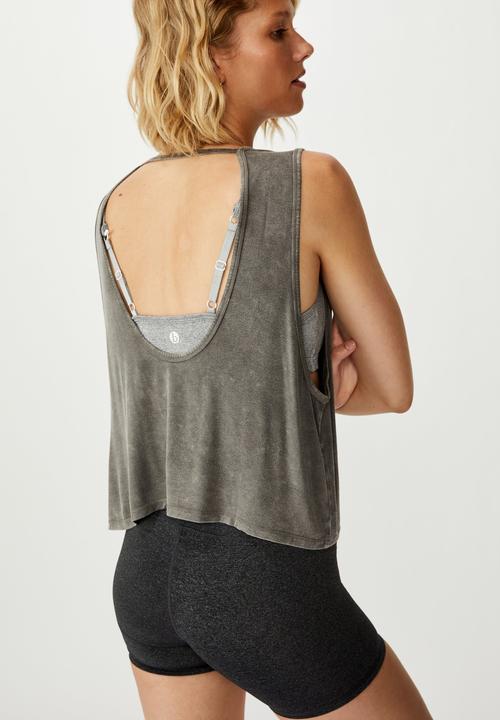 Cotton On - Cropped keyhole washed tank top - charcoal 