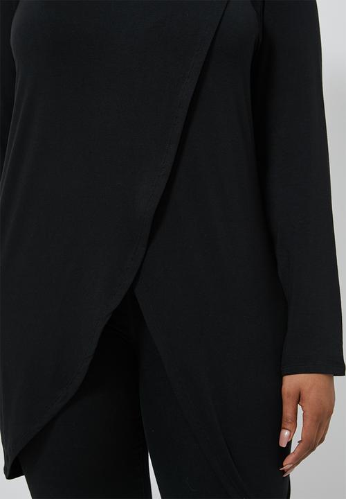 Superbalist - 3/4 Sleeve mock wrap top - black