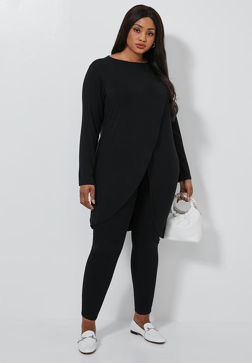 Superbalist - 3/4 Sleeve mock wrap top - black