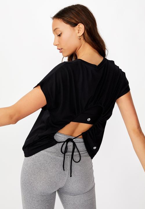 Cotton On - Drop sleeve tie back T-shirt - black