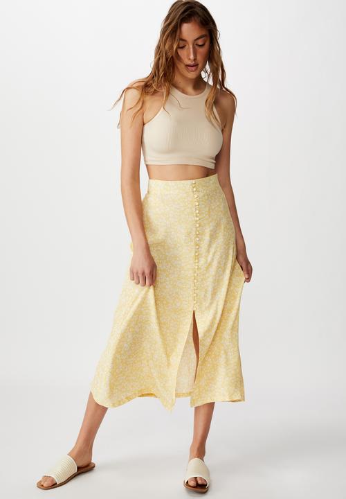 Cotton On - Summer button midi skirt - taylah ditsy sundress yellow