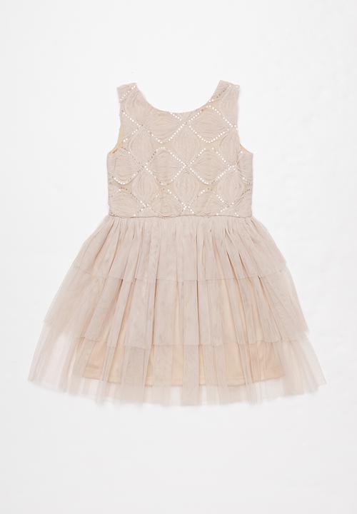 Pop Candy - Tiered combo dress - beige 