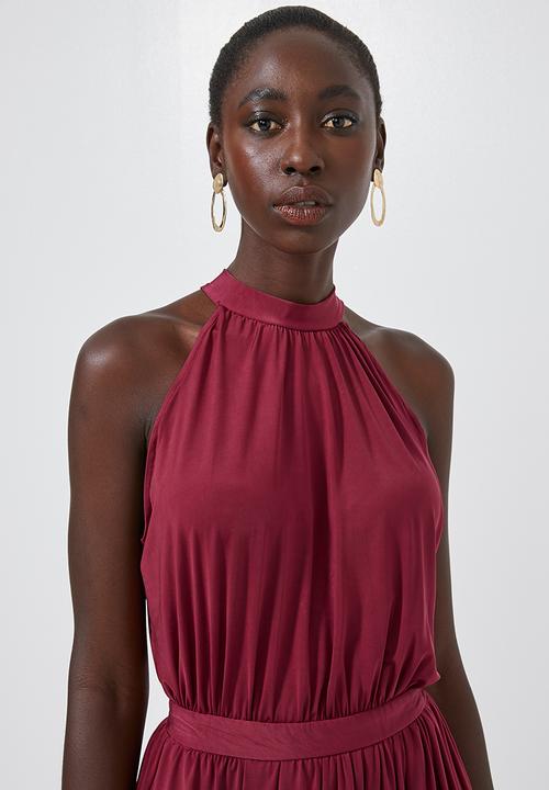Superbalist - High neck maxi with slit - burgundy